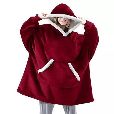 Buy Adult Oversized Hoodie Blanket Sherpa Fleece Extra Large Giant Hooded Sweatshirt • 10.99£