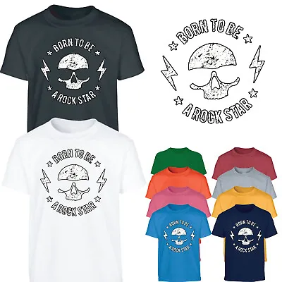 Buy Born To Be A Rock Star Boys T-Shirt Skull Music Guitar Rock N Roll Kids Gift • 7.99£
