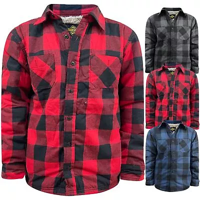 Buy Mens Lumberjack Fleece Padded Button Shirt Sherpa Fur Lined Winter Warm Jacket • 16.99£
