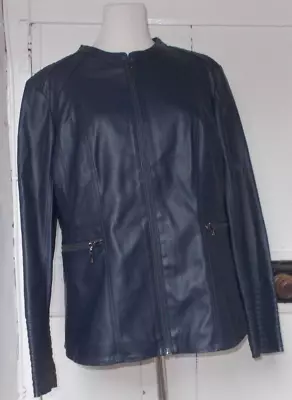 Buy Principles Blue Pu Leather Look Zip Jacket Sz 20 New Tag £55 • 24.99£