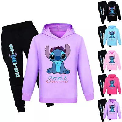 Buy Kids Lilo And Stitch Hoodies Sweatshirt Hooded Top With Pants Tracksuit Set • 17.72£