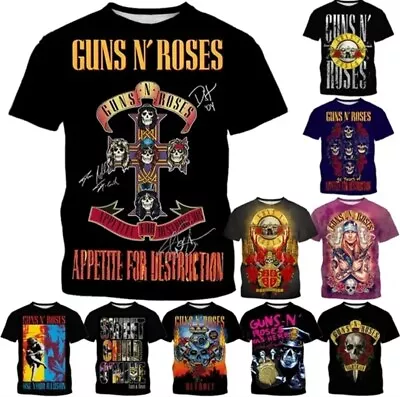 Buy Summer Boys Adults Guns N Roses Live Music 3D Print T-shirt Tops Vintage NEW • 12.99£