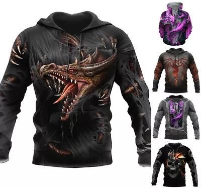 Buy Mens Graphic Print Hoodie Sweatshirt Top Japanese Fantasy Dragons - Sizes S-6xl • 37.45£