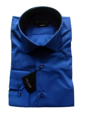 Buy Men's Slim Fit Shirts Blue Plain Long Sleeve Daniel Rosso Size: S - 2XL • 29.99£