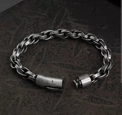 Buy Mens Real Solid 316L Stainless Steel Bracelet Link Chain Loop Biker Punk Jewelry • 19.85£