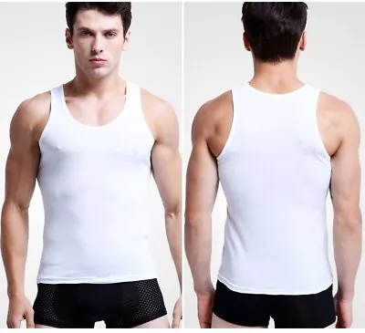 Buy Mens Vests Made From 100% Plain Cotton 6 Pack Comfortable Feel Vest Top For Men • 12.95£