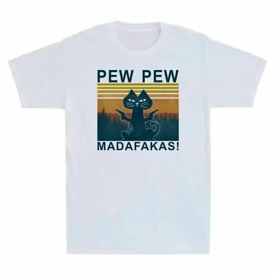 Buy Pew Pew Madafakas Funny Black Cat And Guns Vintage Men's Short Sleeve T-Shirt • 13.99£