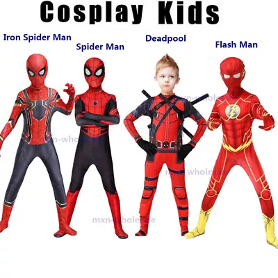 Buy Adult Kids Deadpool Iron Spiderman The Flash Costume Boys Cosplay Zentai Suit • 16.99£
