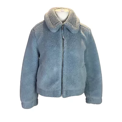 Buy Gap Ladies Sherpa Jacket Faux Fur Coat Blue Size Medium Zip Up Bomber Comfy • 24.95£