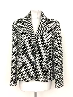 Buy Prima Women's Jacket Size 12 Black White Chevron Pattern Single Breasted Used F1 • 6.99£