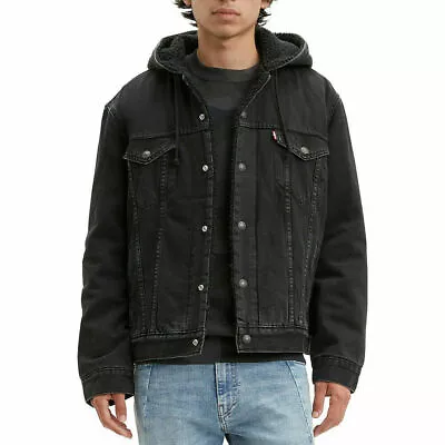 Buy Levis Mens Denim Sherpa Lined Hooded Jean Jacket Pocket Drawstring 85244000 • 82.40£