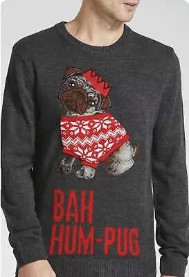 Buy Matalan S Mens Novelty Funny Christmas Jumper Xmas Sweatshirt Bah Hum Pug Dog  • 12.99£