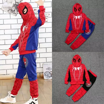 Buy Kid Boy Spiderman Hoodie Hooded Outfit Set Sweatshirt + Pants Tracksuit Clothes~ • 20.66£