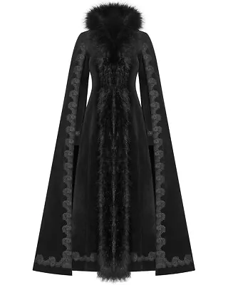 Buy Punk Rave Womens Long Gothic Coat Jacket Cloak Black Faux Fur Victorian LARP GOT • 189.99£