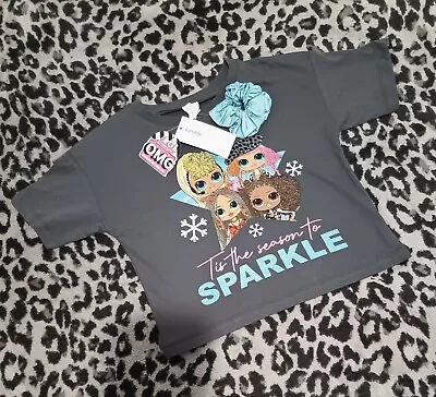 Buy OMG L.O.L Surprise! Dolls Graphic  Charcoal T-Shirt With Blue Scrunchie  7-8 Yrs • 6.99£