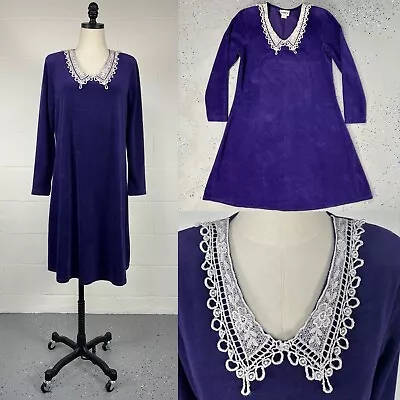 Buy Vintage 90s Purple Velour Babydoll Midi Dress White Lace Collar Lolita Grunge M • 33.14£