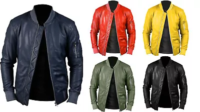 Buy New Men's Genuine Real Leather Cafe Racer Vintage Bomber Classic Slim Fit Jacket • 74.77£