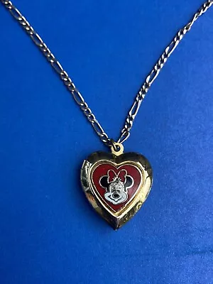 Buy Heart Locket Minnie Mouse Vintage Disney Necklace, Red Enamel On Chain + Pouch • 18.50£