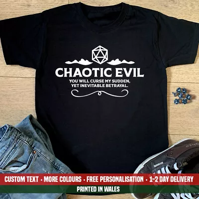Buy Chaotic Evil Alignment T Shirt Dungeons And Dragons D&D Fathers Day Gift DnD Top • 13.99£