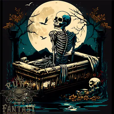 Buy A Skeleton & Coffin In A Graveyard Halloween Mens Cotton T-Shirt Tee Top • 10.75£
