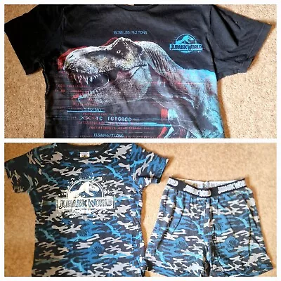 Buy Boys Jurassic World Park Dinosaur T.shirt & Short PJ's Aged 7-8 • 2£