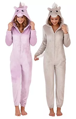 Buy Womens 3D Sparkle Unicorn All In One Pyjamas Hooded Nightwear Jumpsuit Size • 21.95£
