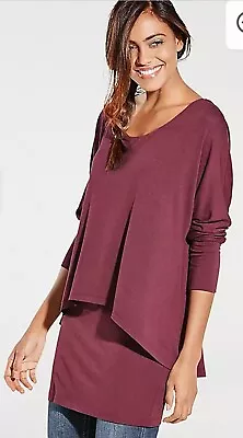 Buy Tesini  Ladies  Wine Burgundy Double Layered  T-shirt  Top Size 12 NEW • 7.50£