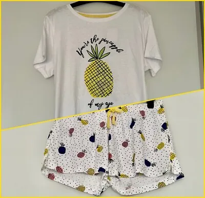 Buy Next Ladies Cute White Pineapple Design T-shirt Shorts Pyjamas Set Sml, Med, Lge • 17.99£