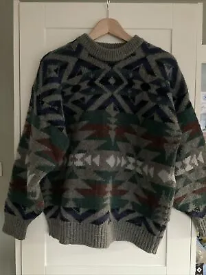 Buy Vintage NEXT Mens 100% Wool Jumper Sweater Made In UK Medium Aztec Geometric • 65£