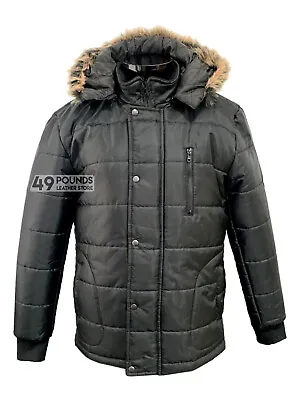 Buy Mens Quilted Bomber Polyester Jacket Padded Puffer Winter Hooded Coat Jacket 005 • 19.52£