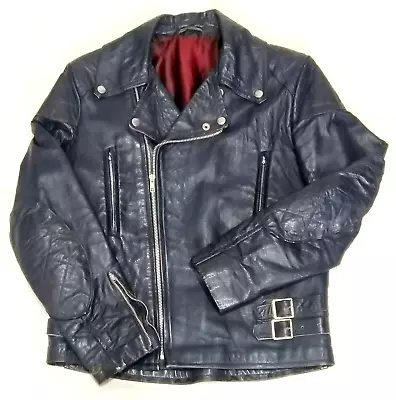Buy AWESOME 1960s BLUE LEATHER   MASCOT   MOTORCYCLE JACKET - S - VINTAGE BIKER • 115£
