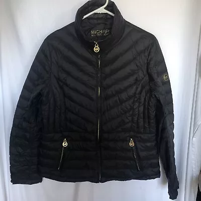 Buy Michael Kors Black Gold MK Logo Quilted Down Packable Puffer Jacket SN 124779~S • 43.23£