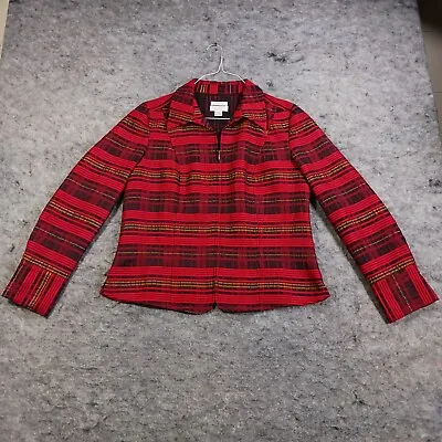 Buy Christopher And Banks Jacket Womens Large Red Plaid Full Zip Stretch Long Sleeve • 8.78£