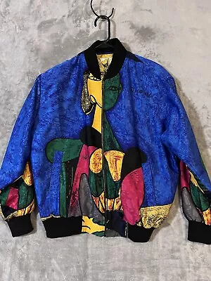 Buy Vintage Picasso Satin Bomber Jacket One Size All Over Print Cubism 80s Full Zip • 47.36£