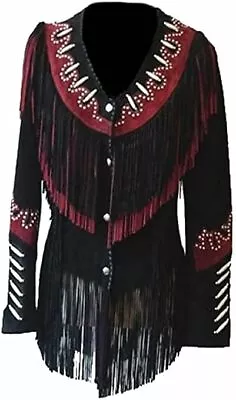 Buy Native American Women Western Cowgirl Leather Suede Jacket With Fringed & Beads • 135.11£