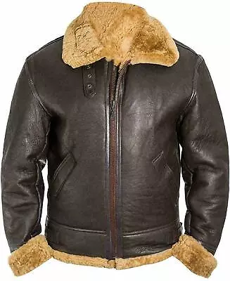 Buy RAF B3 Aviator Pilot Bomber Fur Shearling Sheepskin Leather Brown Jacket • 160£