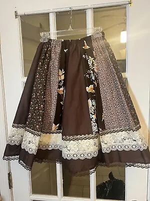 Buy Floral Skirt Vintage Retro Size Gypsy Prairie Brown Lace Elastic Waist S / M. • 17.01£