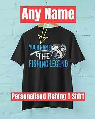 Buy PERSONALISED Fishing T Shirt YOUR NAME The FISHING LEGEND Gift Idea Dad Angler • 11.16£