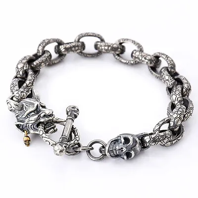 Buy Heavy Solid 925 Silver Bracelet Skeletons Skulls Hip Hop Punk Jewelry 7.5 -9.1  • 121.82£