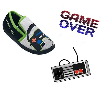 Buy Boys Game Slippers Gaming Gamer Slip On Child Size 10 11 12 13 1 2 3 Junior Girl • 10.99£