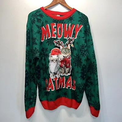 Buy Party Sweater Dec 25th Womens Sz Medium Meowy Catmas Cat Ugly Christmas Sweater • 20.90£