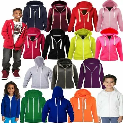 Buy Boys Kids Girls Plain Zipper Cotton Hoodie Hooded Sweat Jumpers Age 2-13 Years  • 8.61£