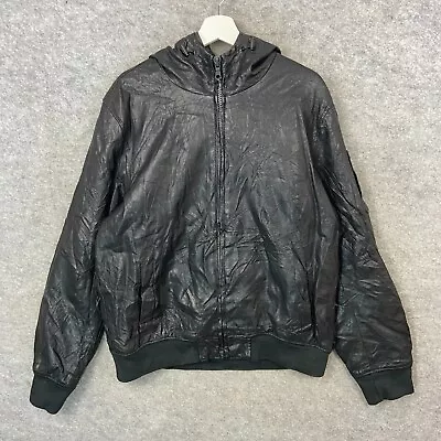 Buy Tommy Hilfiger Jacket Mens Large Black Faux Leather Biker Motorcycle Coat Hooded • 29.99£