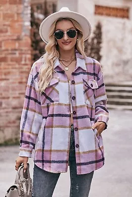 Buy Plush Checkered Shirt Jacket With Convenient Pockets • 47.20£