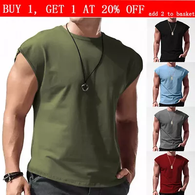 Buy Mens Sleeveless T-Shirt Over Cut Shoulders Top Oversized Long Cut Fit T-Shirt • 7.55£