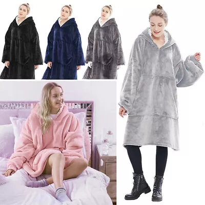 Buy Home Coral Fleece Robe Hooded Blanket Soft Long Hoodie Nightwear Home • 11.95£