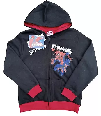 Buy Ultimate Spider-Man Black Hoody Zip Up Jacket Jumper Fleece Lined Size 10 Yrs • 9.99£