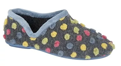 Buy Ladies Multi Coloured Polka Dot Slippers Full Dotted Knitted Cosy Warm Pull On • 15.80£