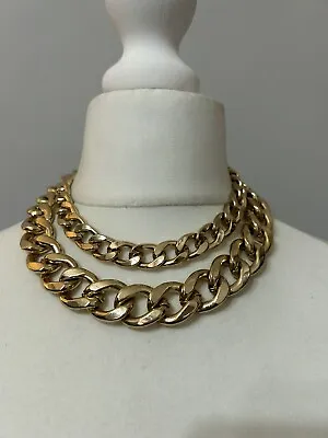 Buy Heavy Chunky Double Strand Gold Toned Curb Link Chain Necklace Costume Jewellery • 6.49£