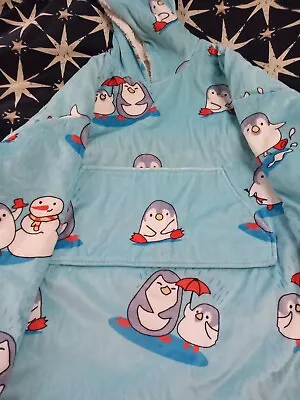 Buy Oversized Hoodie Unisex Childs Fleece Hood Wearable Blanket Penguin Cape Pocket • 10£